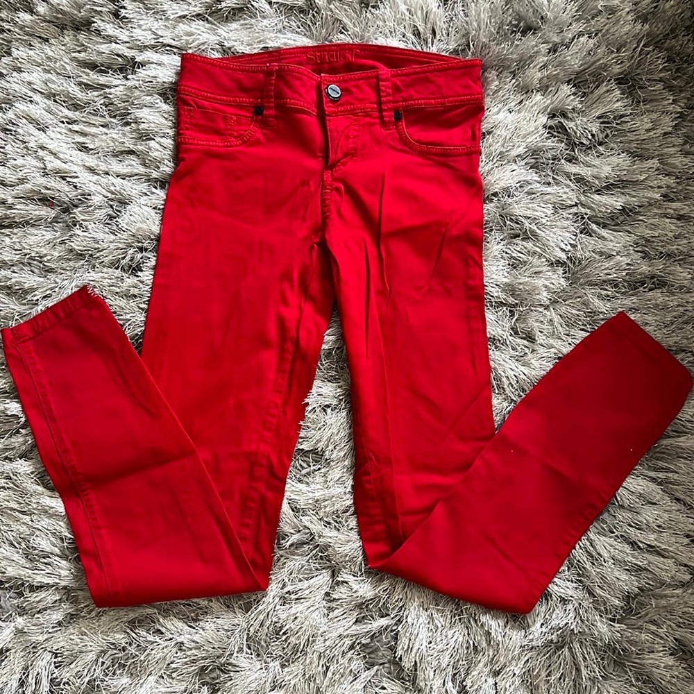 Red stretchy pants great but fit